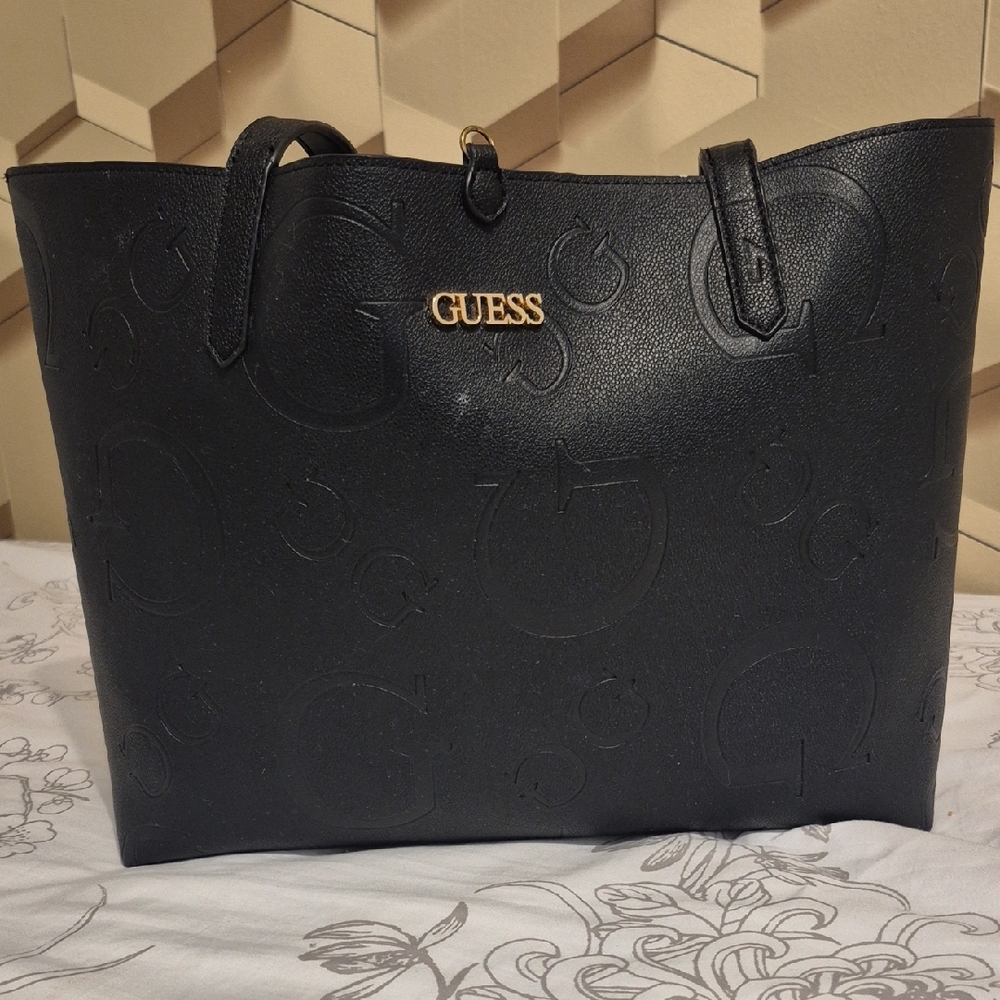 GUESS Black Embossed Logo Tote